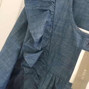 J. CREW DENIM RUFFLE BUTTON UP